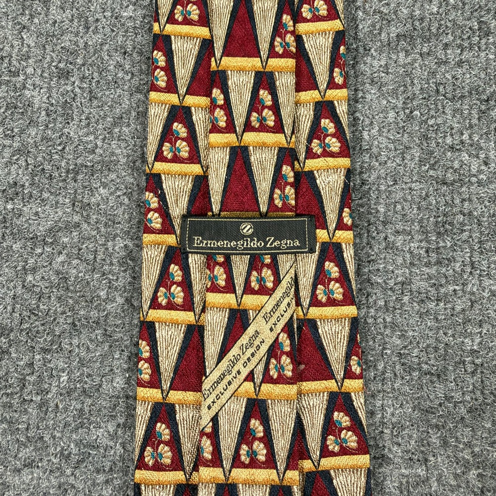 Ermenegildo Zegna Silk Tie Mens Burgundy Geometric Floral Made in Italy #4936